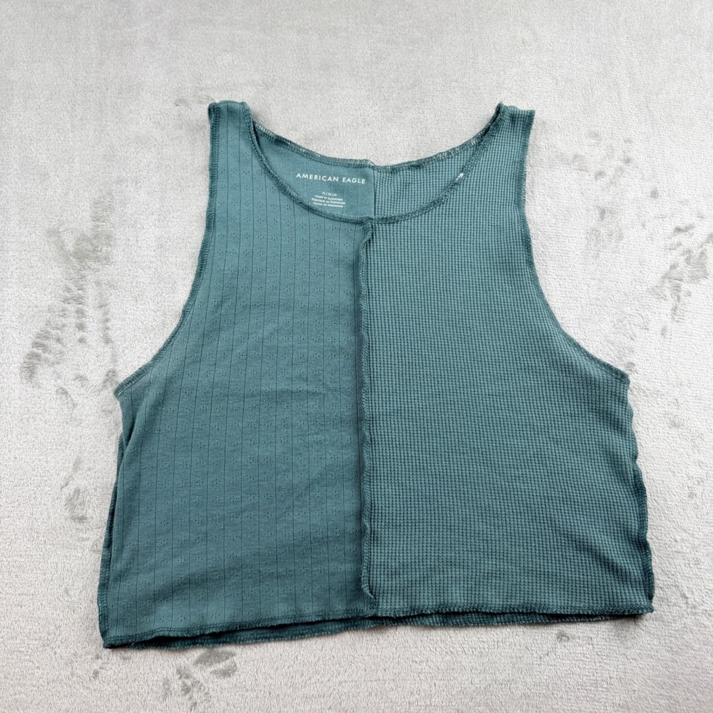 American Eagle Women's Medium Teal Green Mixed Texture Crop Tank Top